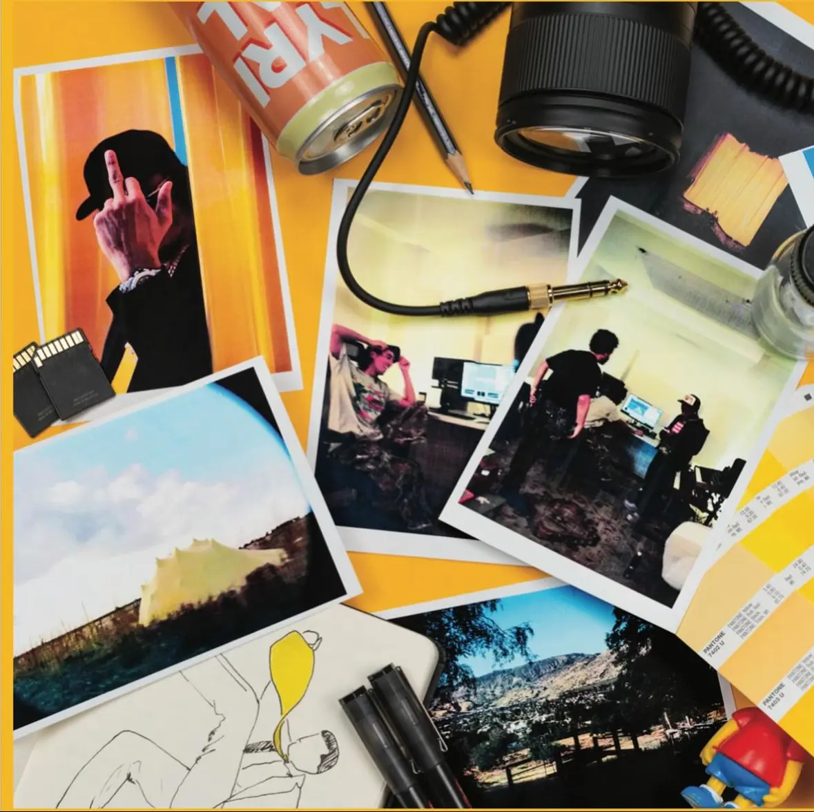Creative flatlay — behind the scenes on set.